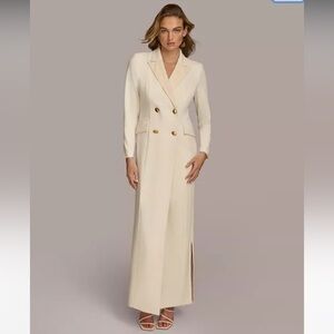 Donna Karan LONG SLEEVE DOUBLE-BREASTED MAXI COAT DRESS white